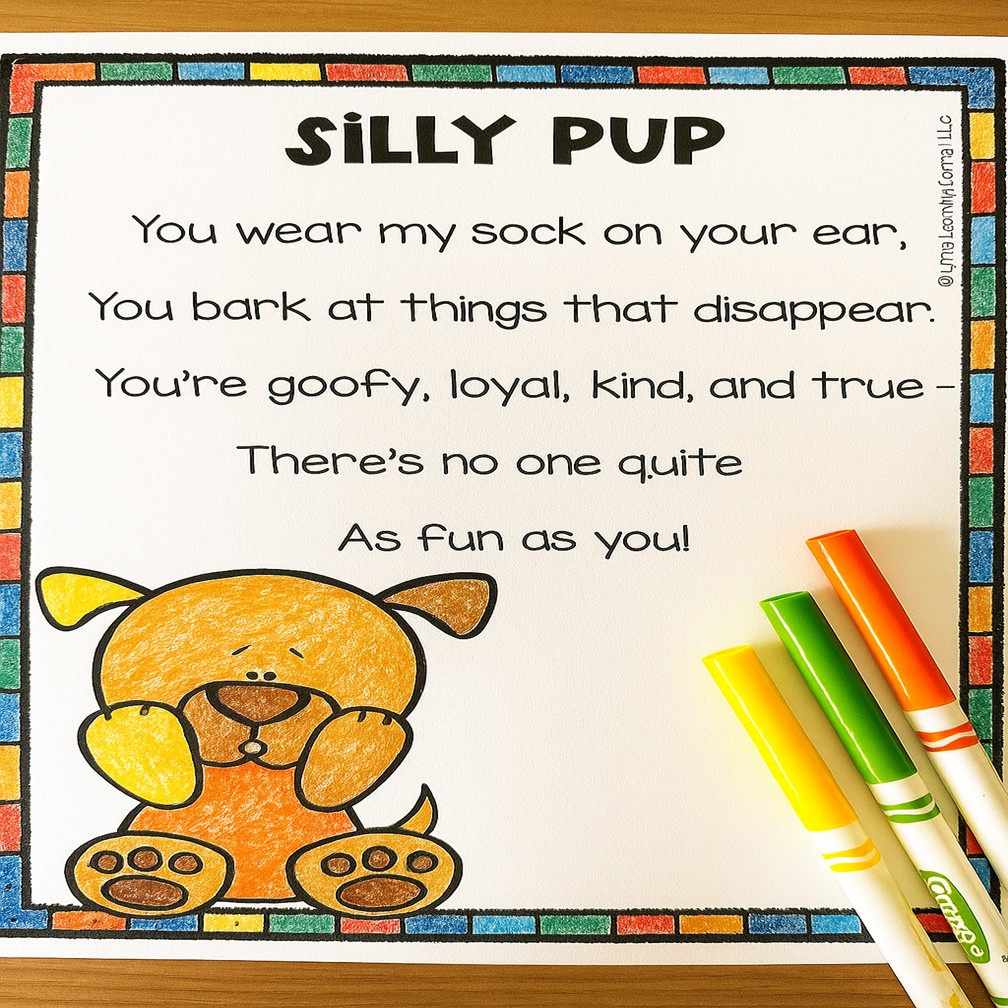 dog poems for kids printable poetry notebook pages for kindergarten