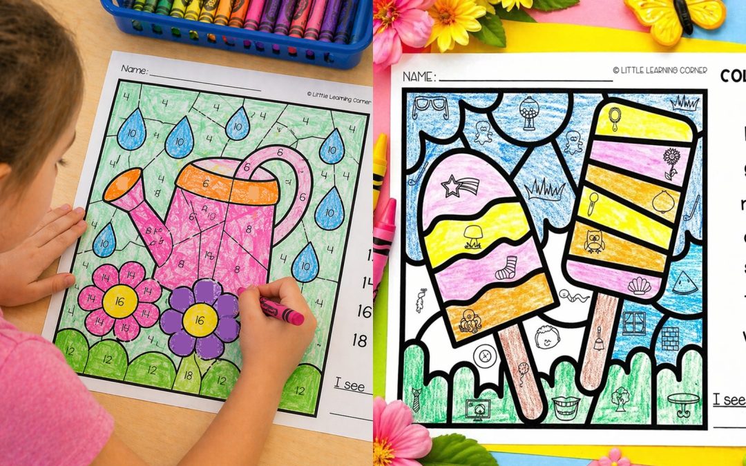 Free May Color by Code Worksheets | Kindergarten Spring Review