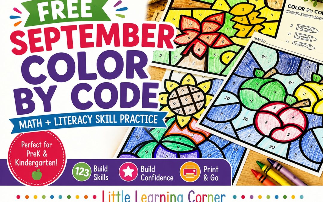 Free September Color by Codes for Kindergarten